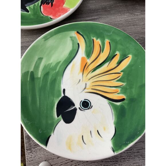 Pottery Barn Tropical Parrots Plates Toucan Cockatiel Cockatoo & Parrot Set of 5 - Picture 8 of 8